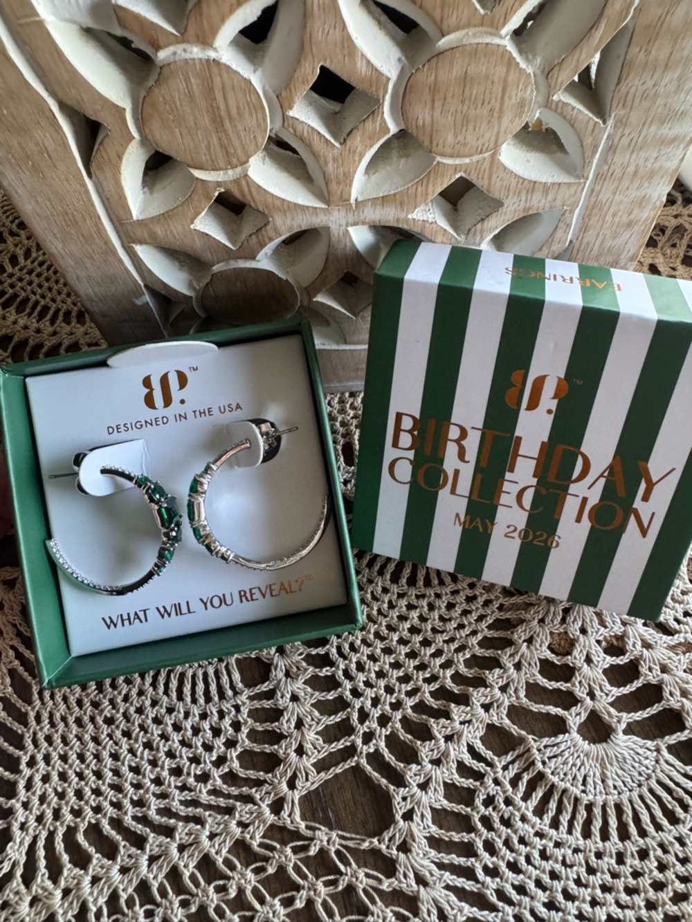 Birthday Collection May 2026 Emerald Hoop Earrings - Designed in the USA